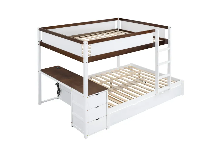 Full Over Full Bunk Bed With Twin Size Trundle, Storage And Desk