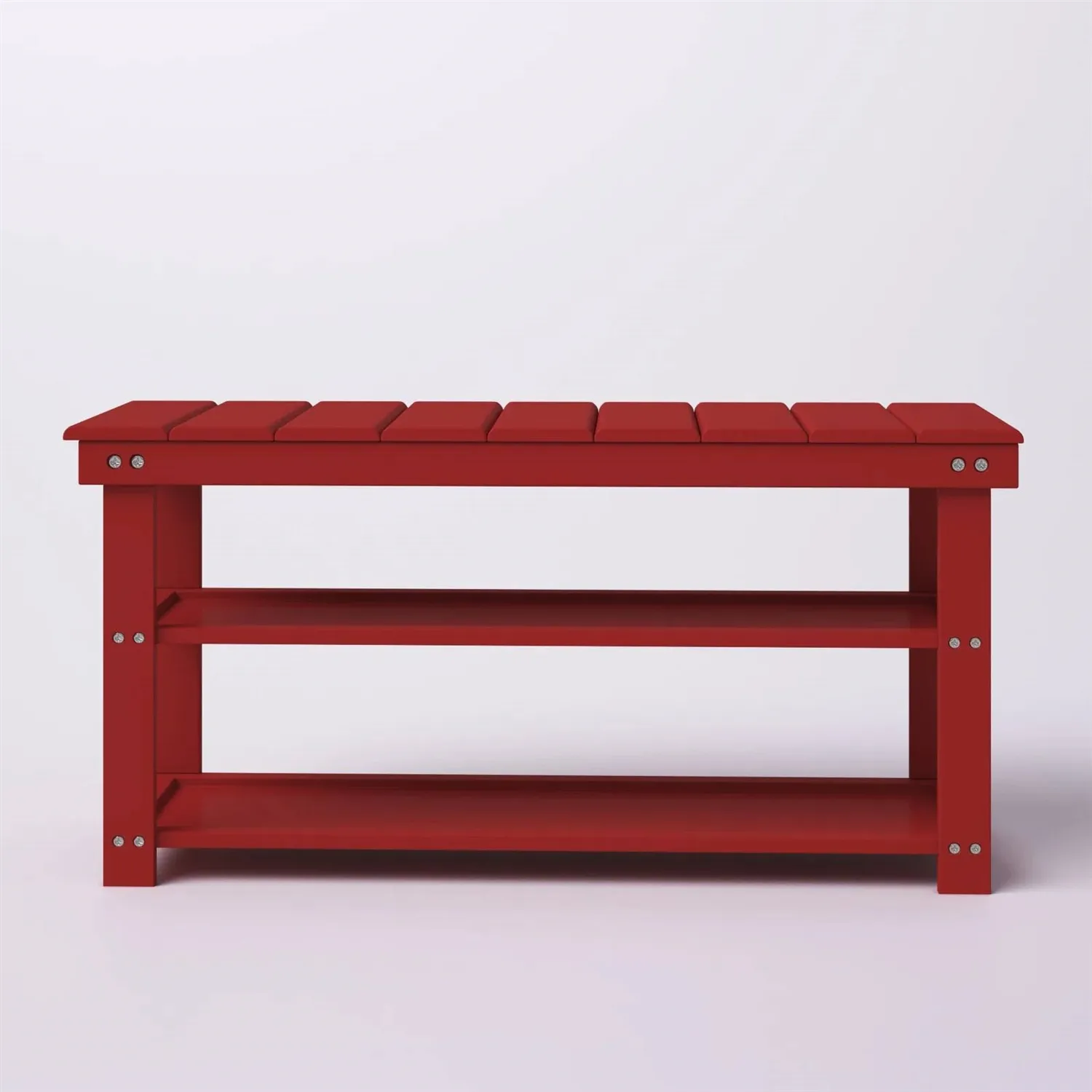 QuikFurn Red Wooden 2-Shelf Shoe Rack Storage Bench for Entryway or Closet