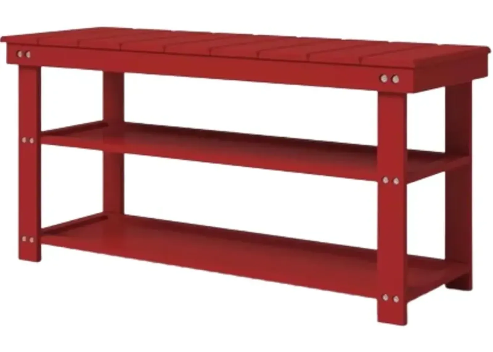 QuikFurn Red Wooden 2-Shelf Shoe Rack Storage Bench for Entryway or Closet