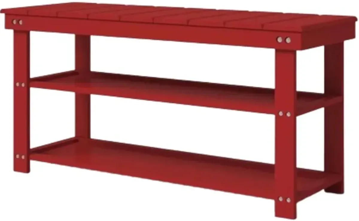 QuikFurn Red Wooden 2-Shelf Shoe Rack Storage Bench for Entryway or Closet