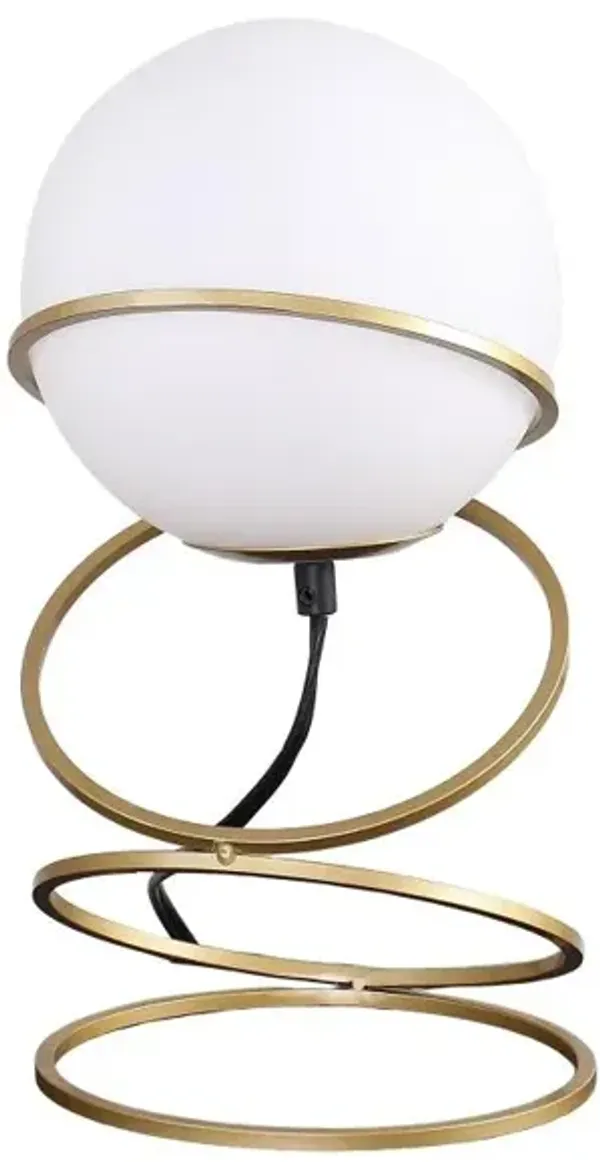 Hivvago 14" Gold Metal Geo Spiral Bedside Lamp With White Globe Shade