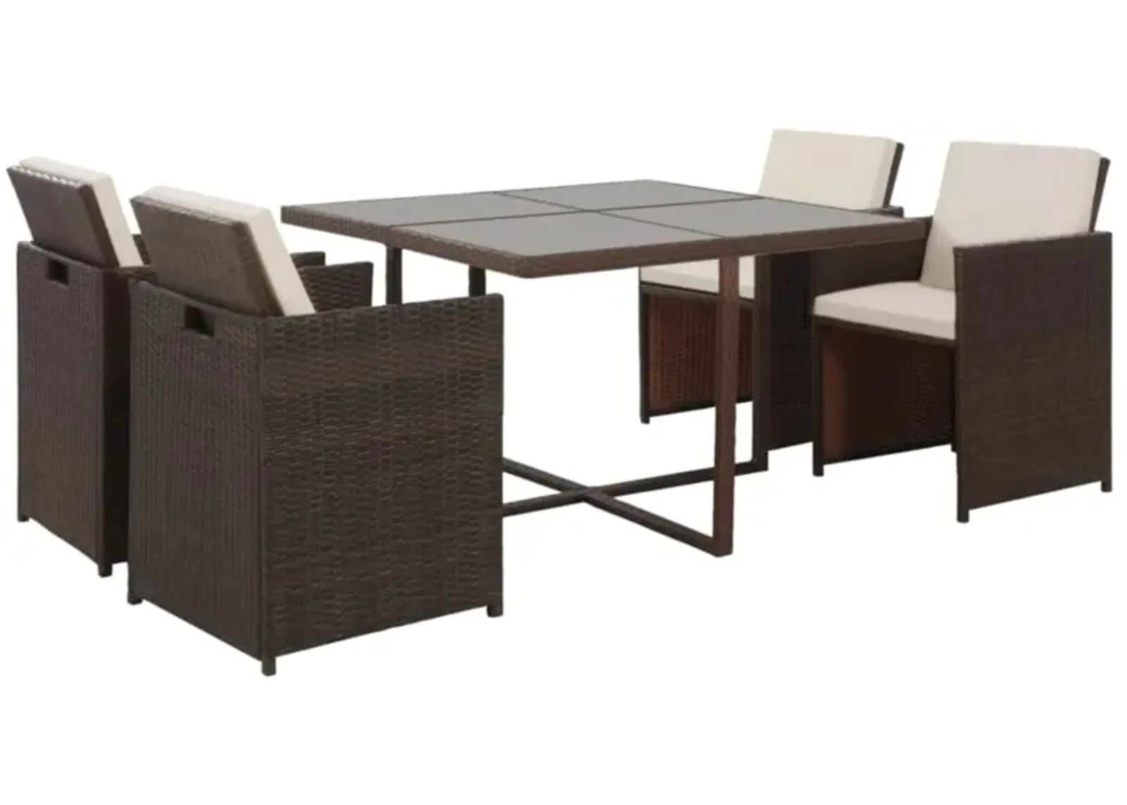 vidaXL 5 Piece Outdoor Dining Set with Cushions Poly Rattan Brown