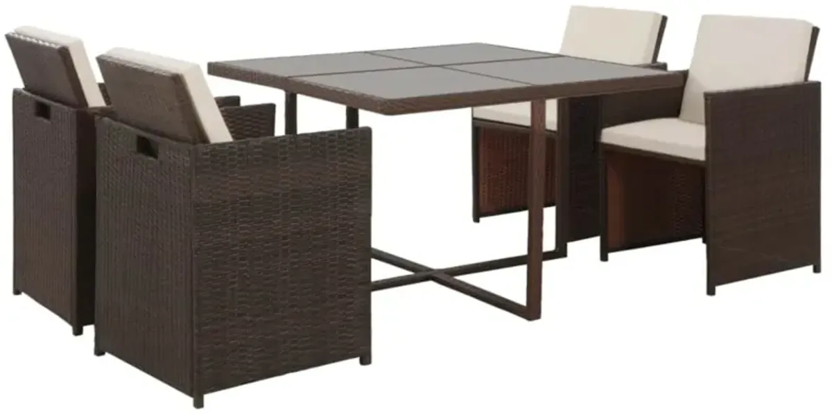 vidaXL 5 Piece Outdoor Dining Set with Cushions Poly Rattan Brown