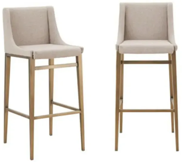 Cid Kinn 27 Inch Counter Stool Chair Set of 2, Beige Velvet Upholstery - Benzara
