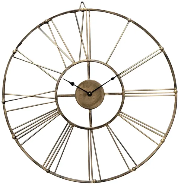 Vintage Antique Gold 30 in Dia Metal Wall Clock - Roman Numerals, Elegant Decorative Timepiece for Dining, Living Room, or Kitchen, Classic Home Accent with Intricate Detailing and Timeless Design