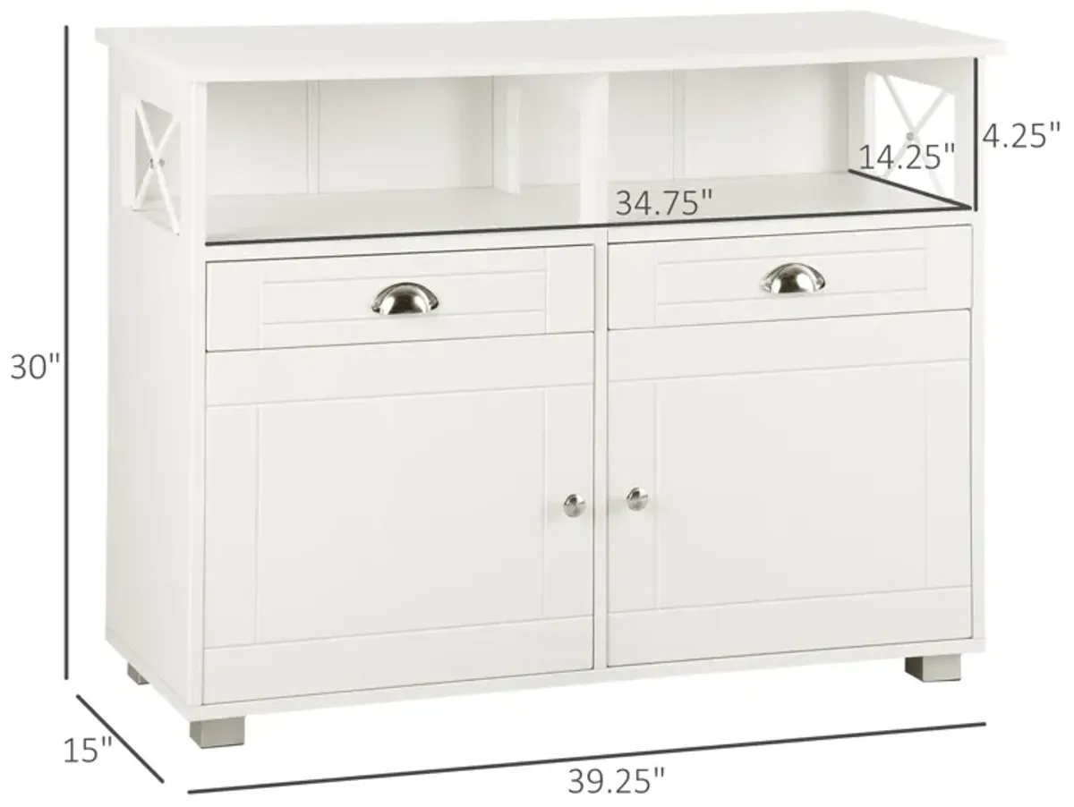 White Kitchen Organizer: Sideboard Buffet with Drawers and Large Top