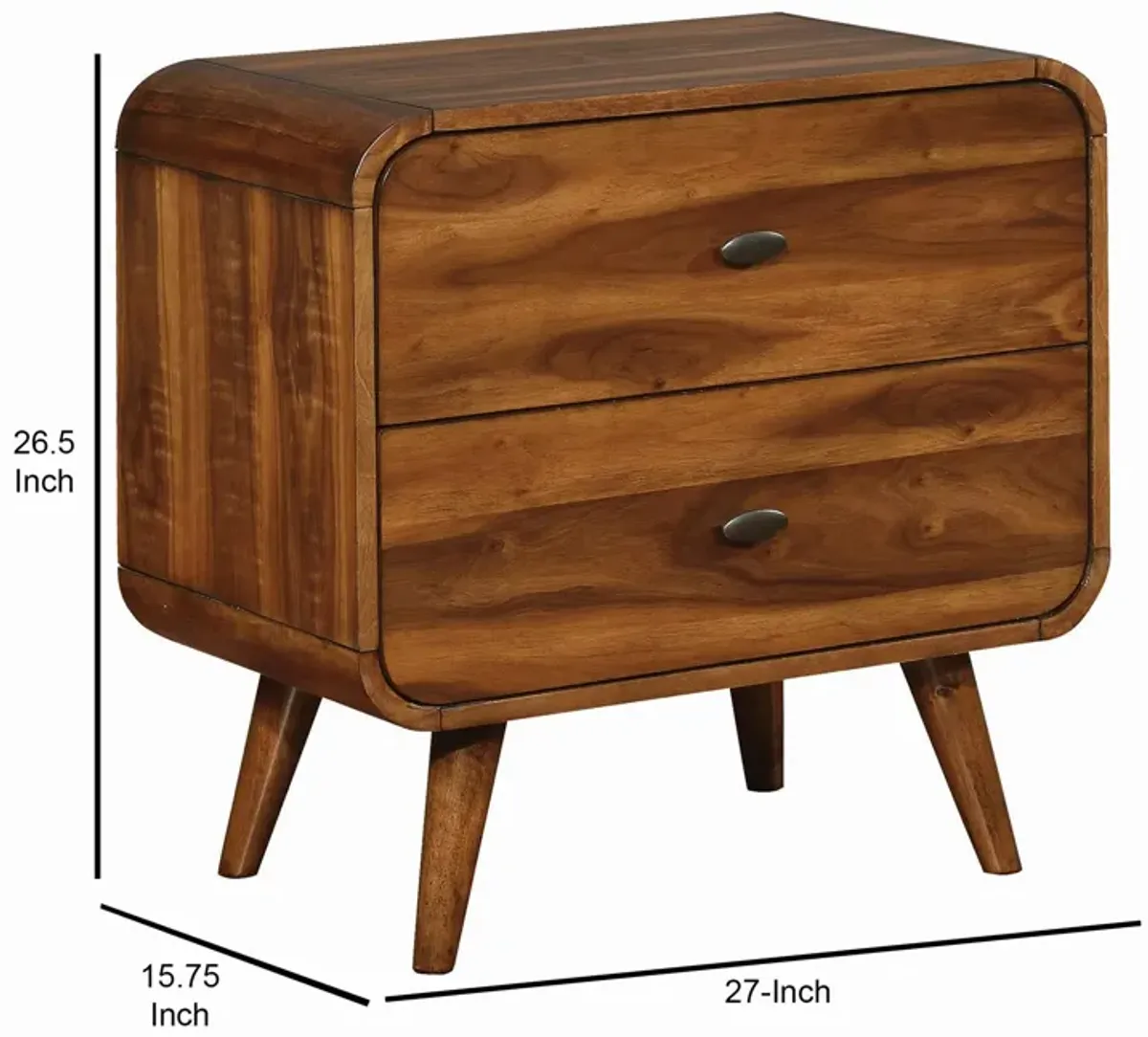 Wooden Nightstand with 2 Drawers, Dark Walnut Brown - Benzara