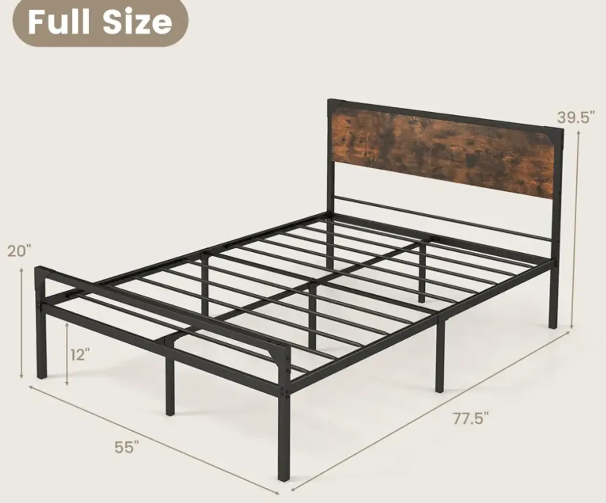 Platform Full/Queen Bed with Rustic Headboard and Footboard-Queen Size