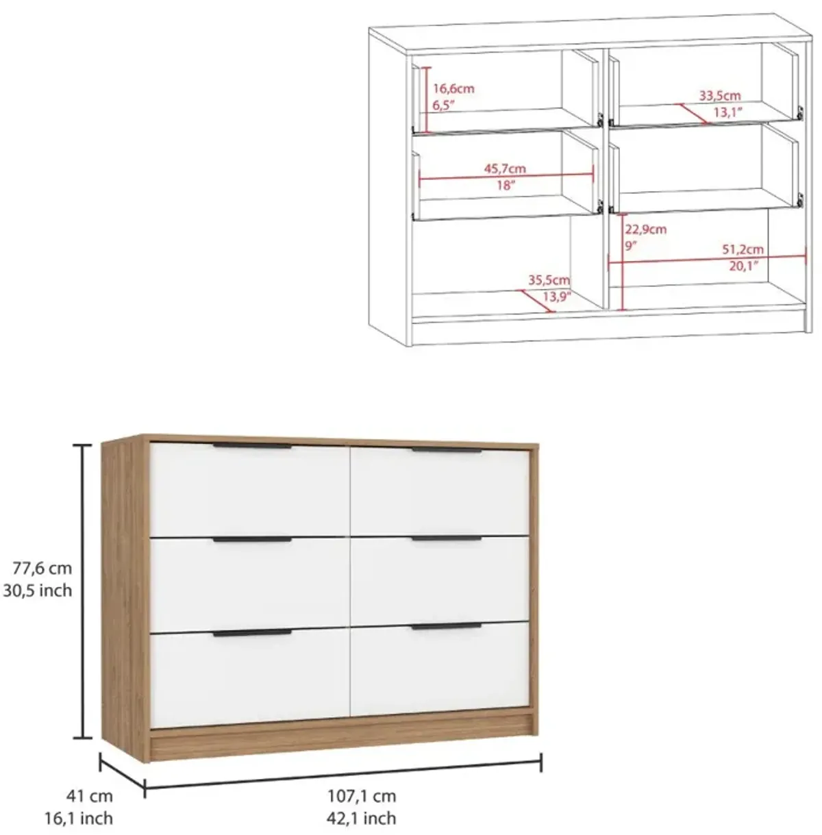 4 Drawer Double Dresser Maryland, Bedroom, Pine / White