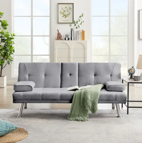 100% Fabric Linen Upholstered Modern Convertible Folding Futon Sofa Bed For Compact Living