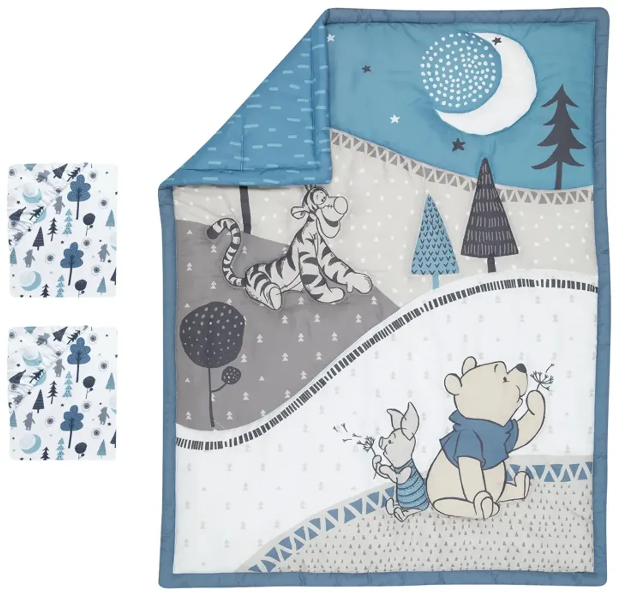 Lambs & Ivy Disney Baby Forever Pooh Blue/Gray 3-Piece Mini Crib Bedding Set