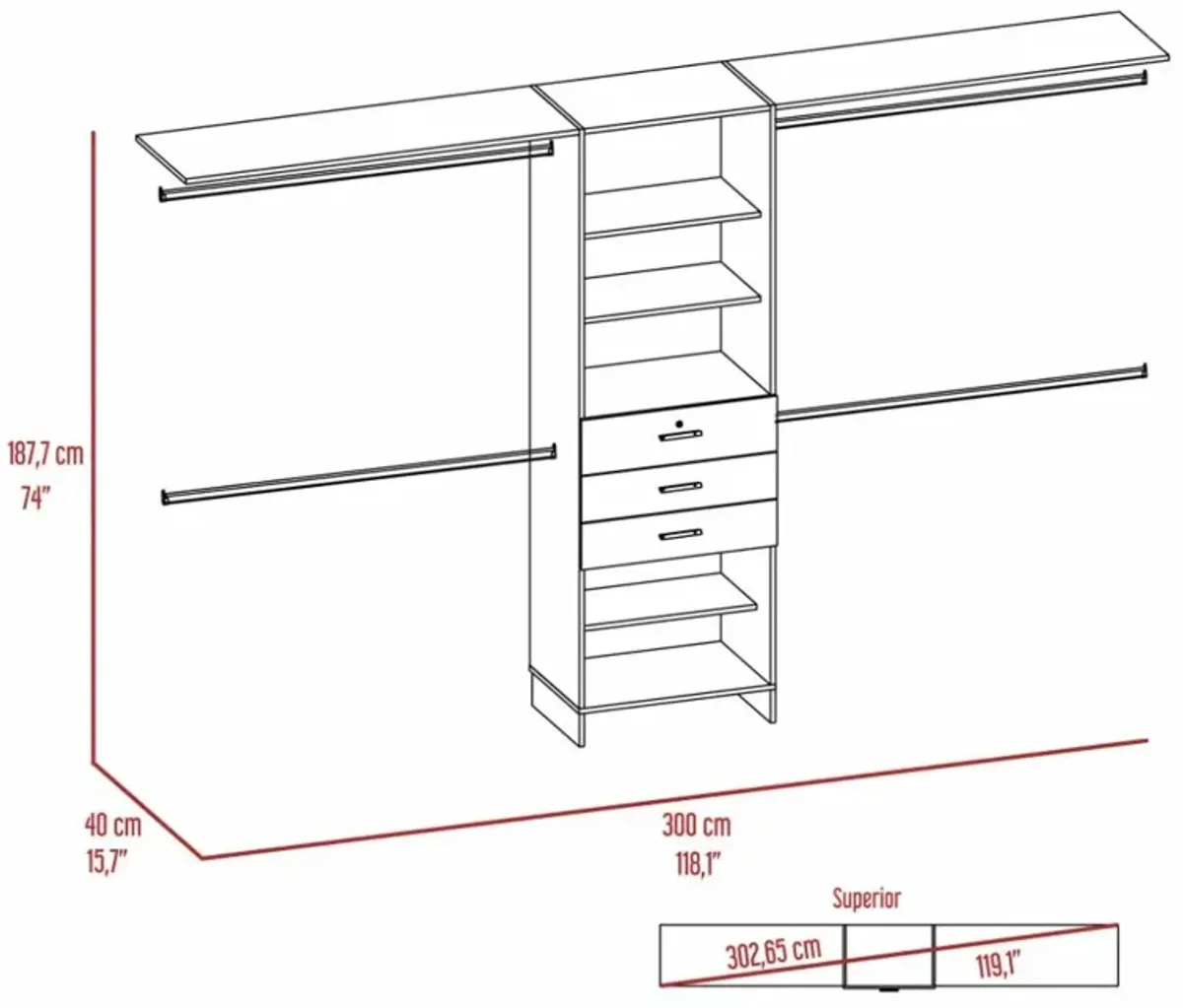 Closet System Pittsburg, Bedroom, Dark Walnut