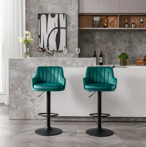 Streamdale 2 Green Adjustable Bar Stools With Back and Footrest