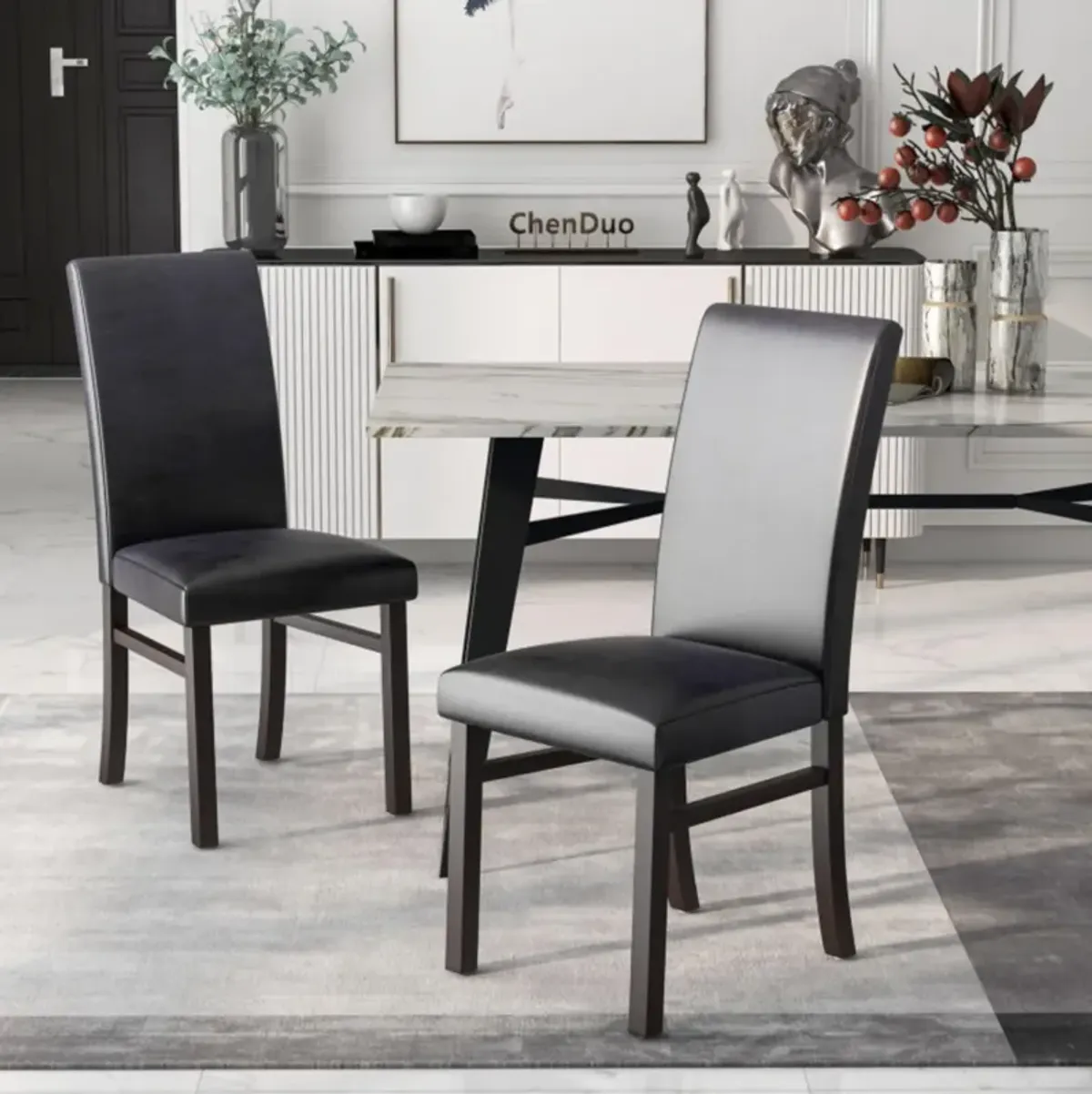 Hivvago Upholstered Dining Chairs Set of 2 with Solid Rubber Wood Legs