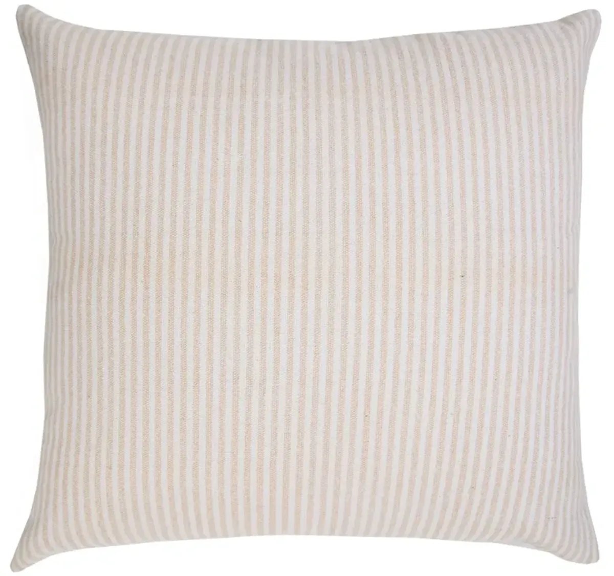 20" Beige and White Hand Woven Stonewash Striped Square Throw Pillow