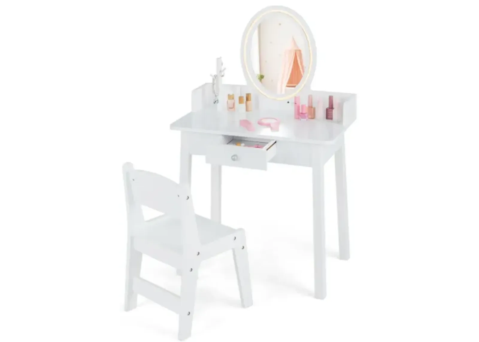 Hivvago Kids Vanity Set with Lighted Mirror-White