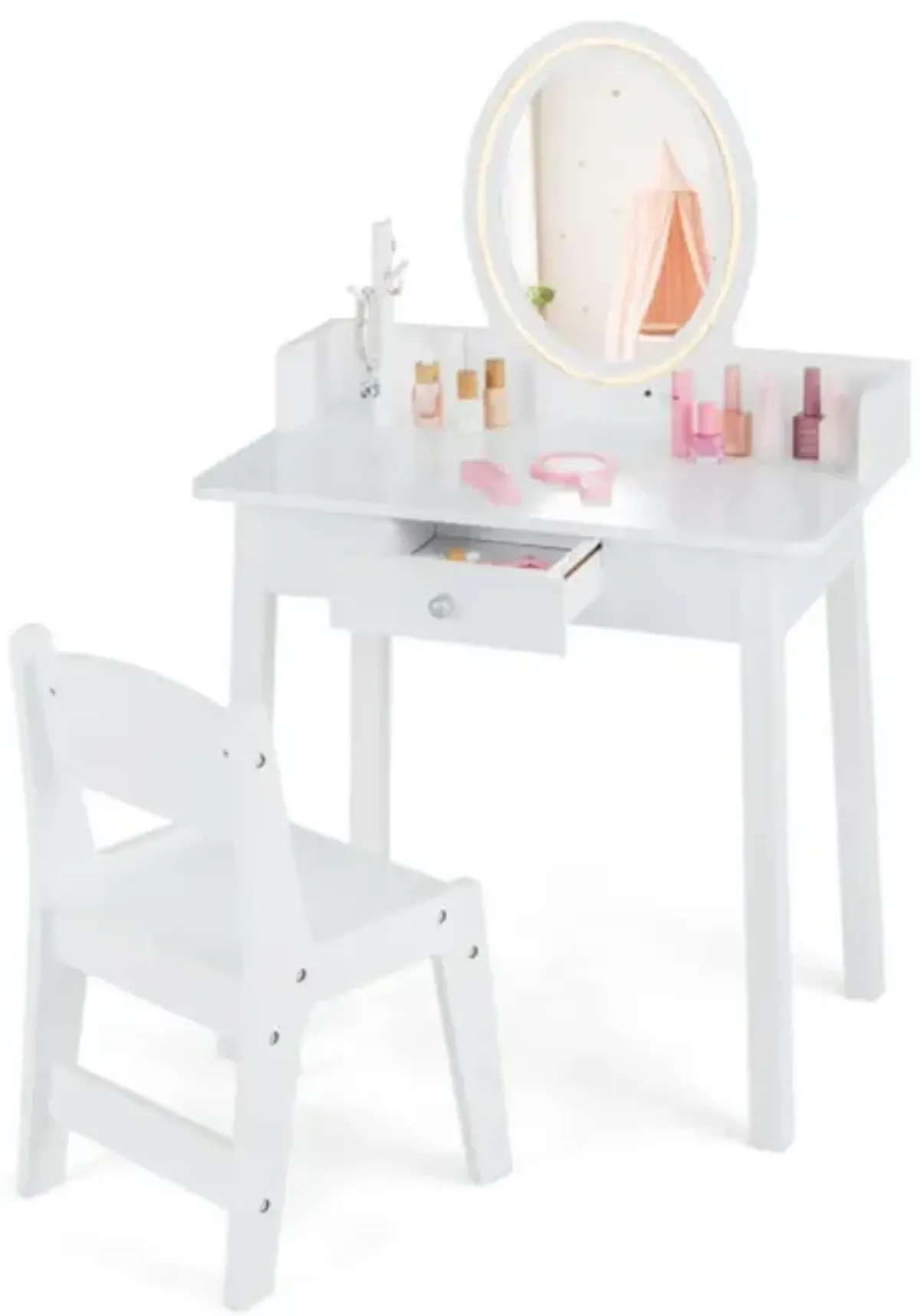 Hivvago Kids Vanity Set with Lighted Mirror-White