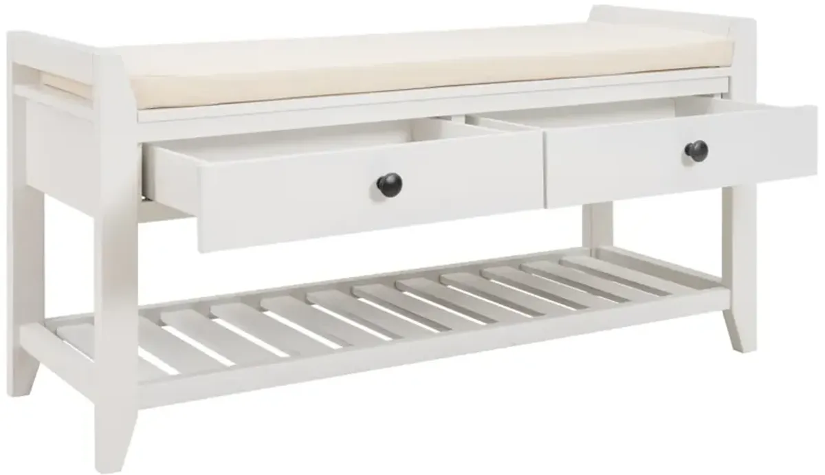 Shoe Rack With Cushioned Seat And Drawers, Multipurpose Entryway Storage Bench (White)