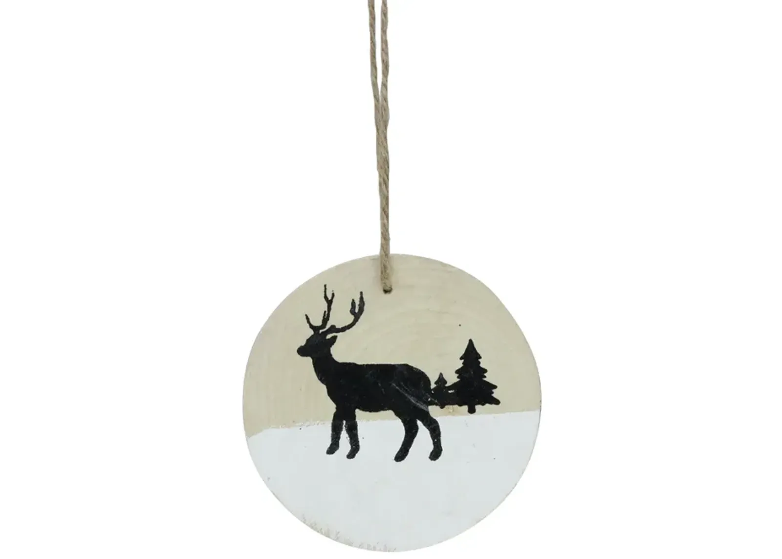 3.9" Winter Deer with Pine Trees on Wood Disc Christmas Ornament