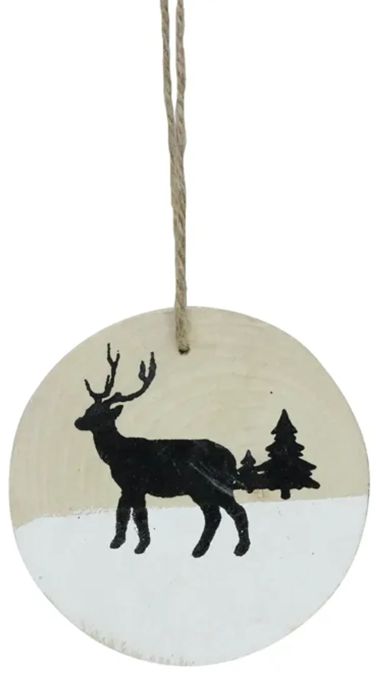 3.9" Winter Deer with Pine Trees on Wood Disc Christmas Ornament