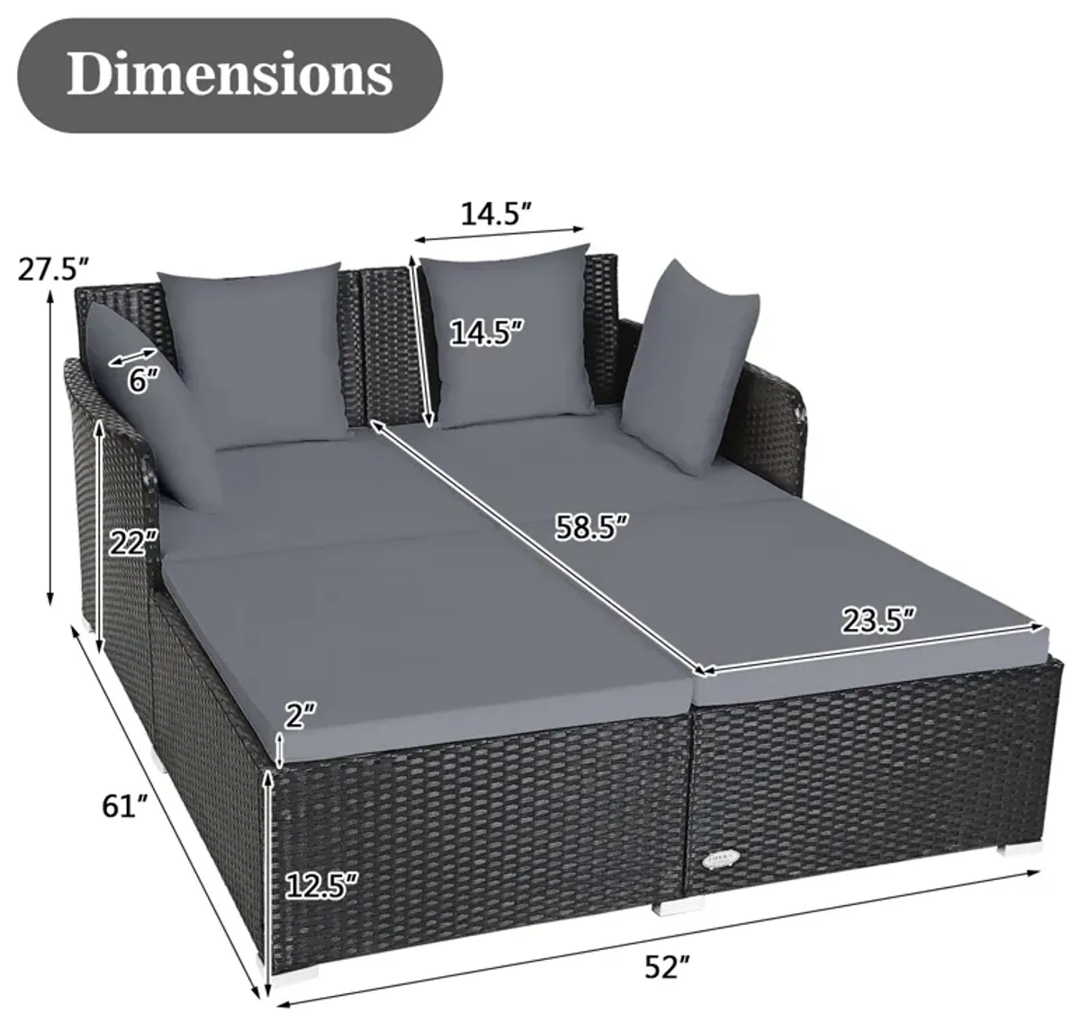 Spacious Outdoor Rattan Daybed with Upholstered Cushions and Pillows