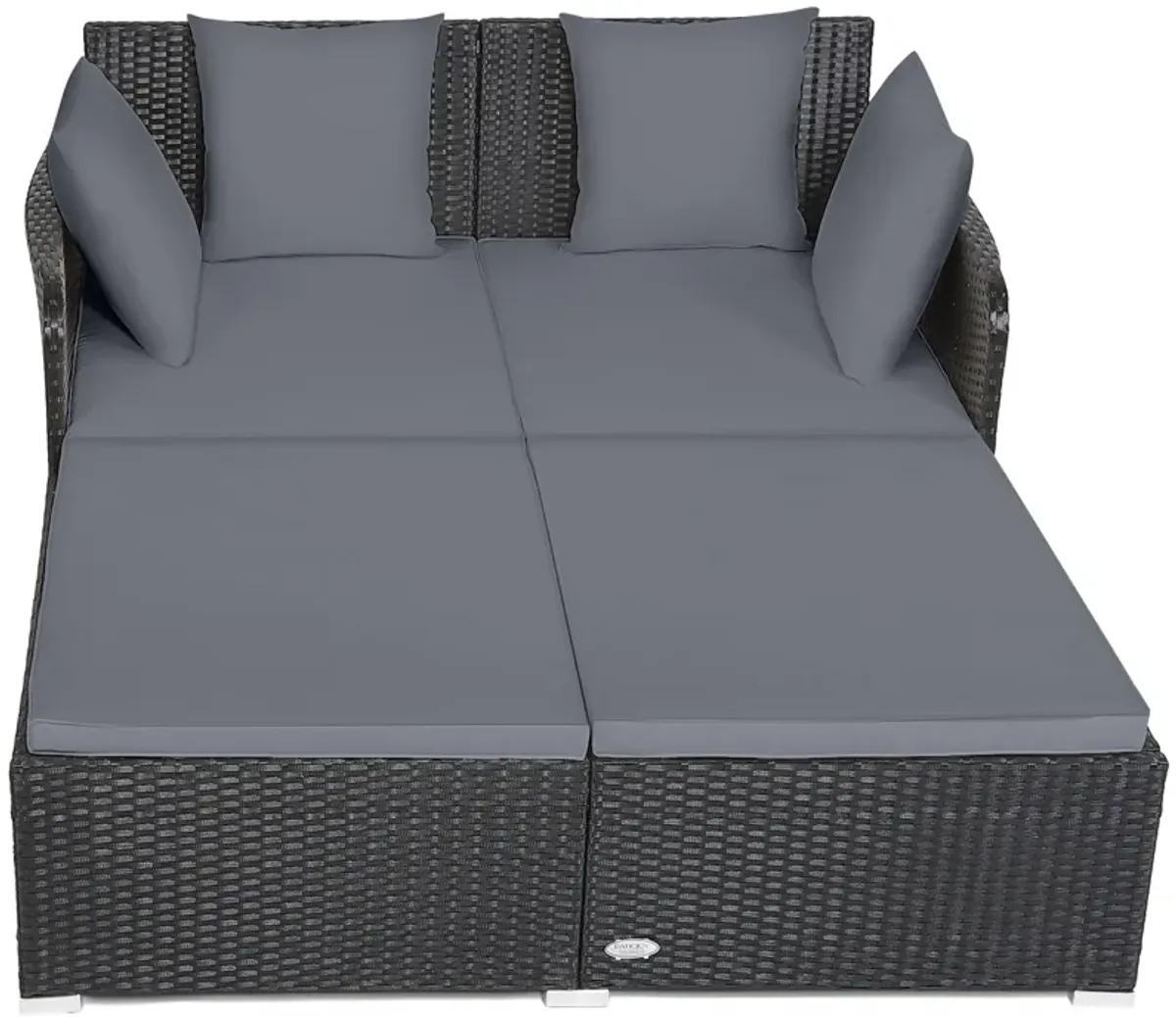 Spacious Outdoor Rattan Daybed with Upholstered Cushions and Pillows