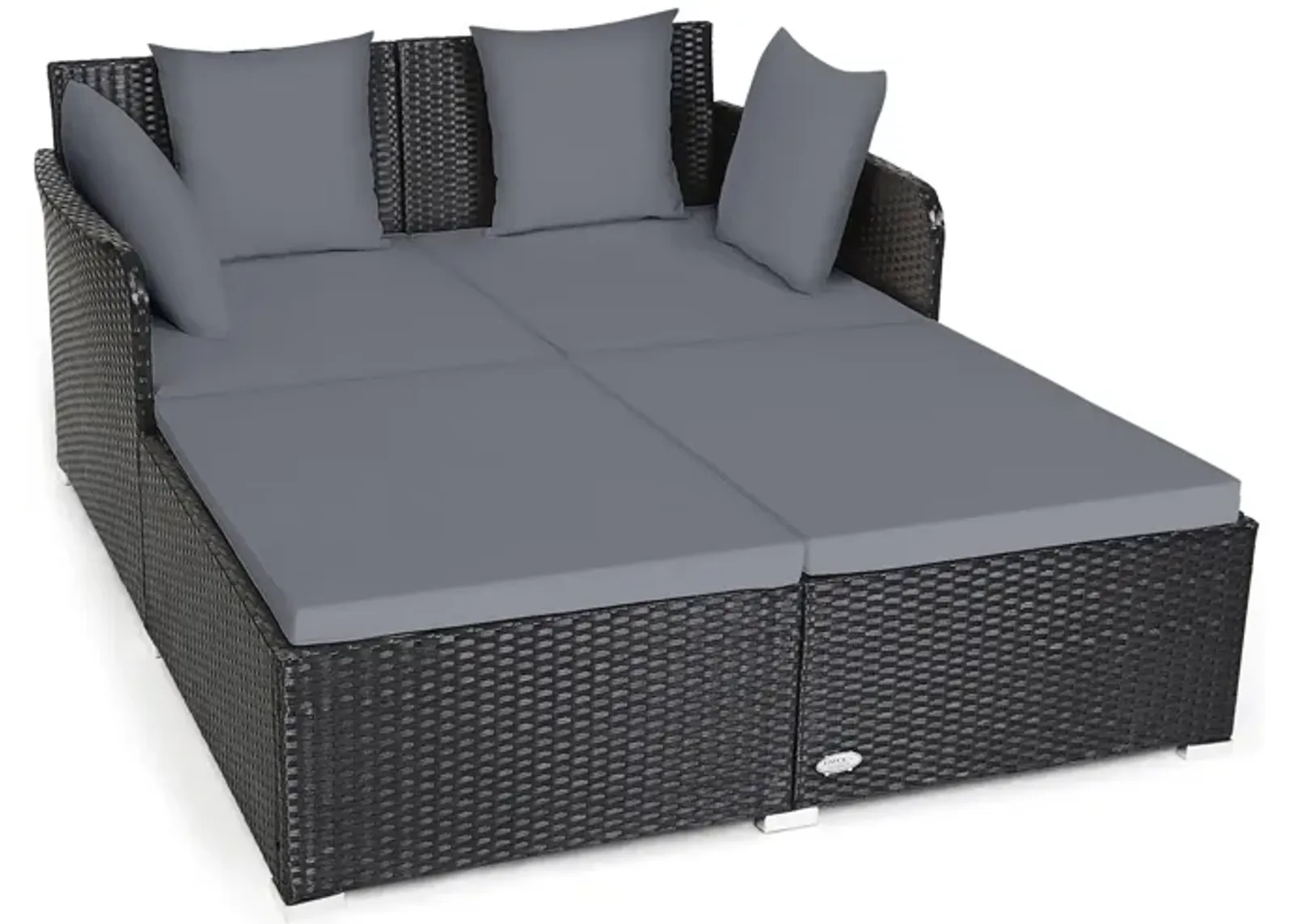 Spacious Outdoor Rattan Daybed with Upholstered Cushions and Pillows