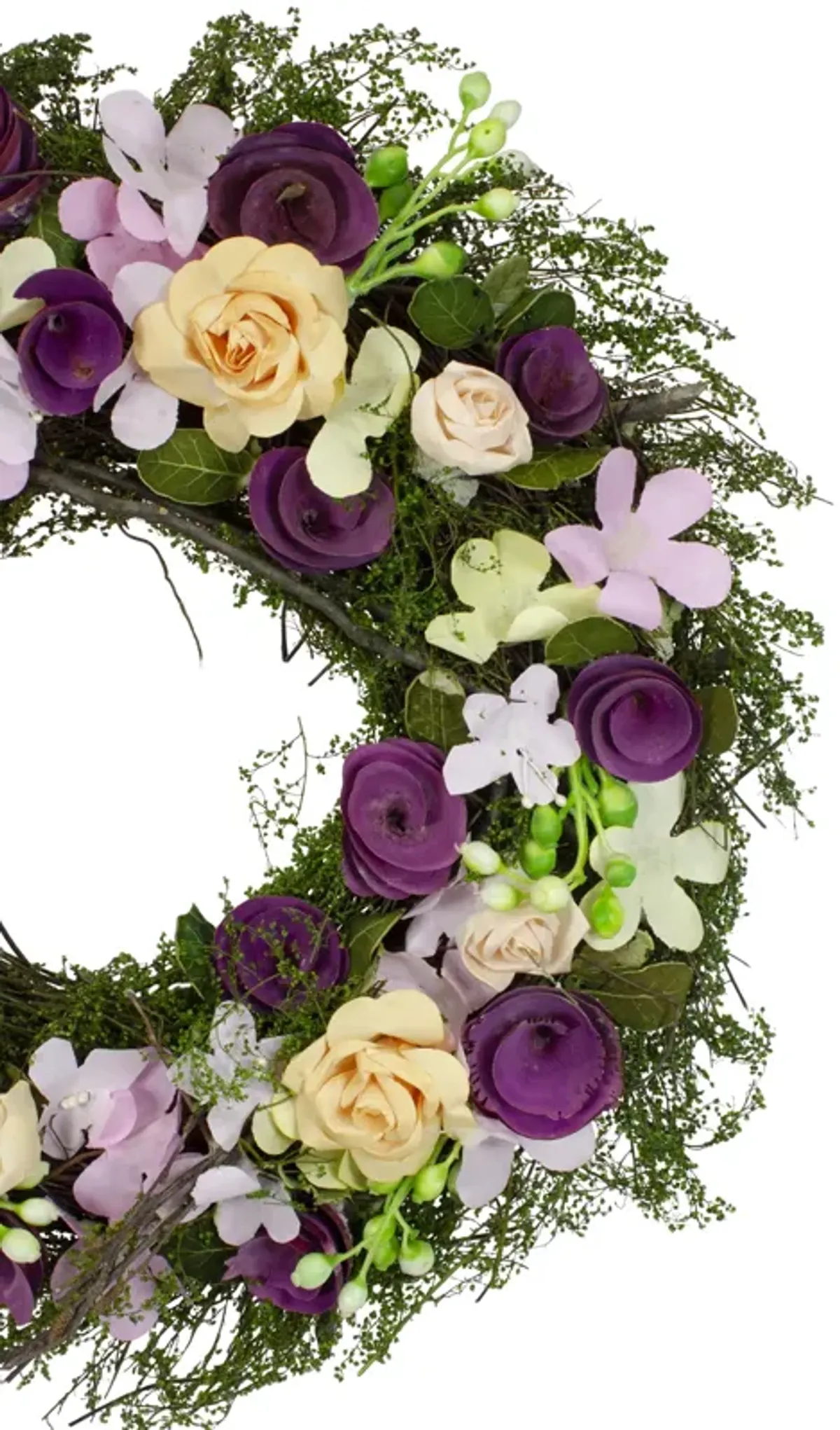 14" Purple and Green Floral  Berries and Twig Artificial Spring Floral Wreath