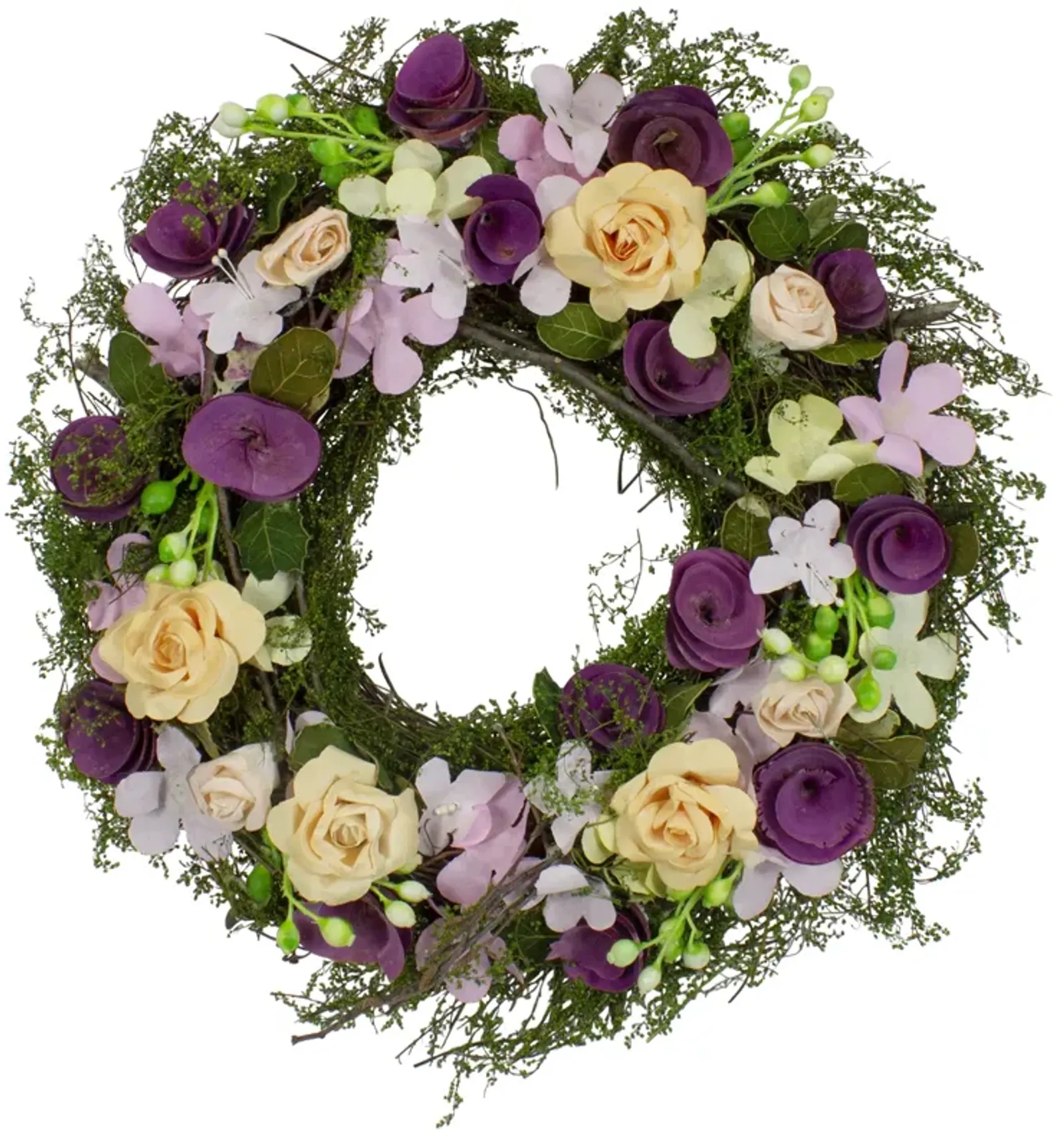 14" Purple and Green Floral  Berries and Twig Artificial Spring Floral Wreath