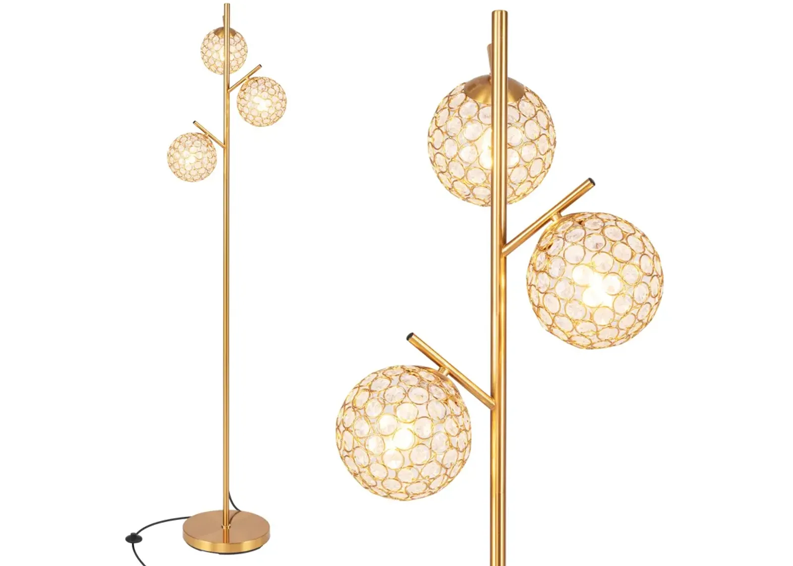 3-Globe Floor Lamp with Foot Switch and 3 E26 Bulb Bases-Golden