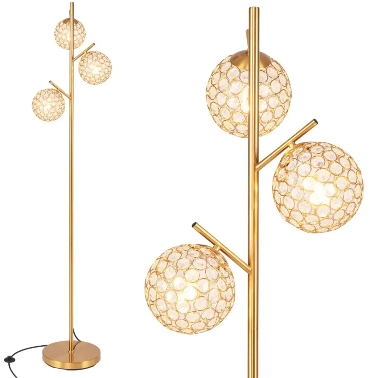 3-Globe Floor Lamp with Foot Switch and 3 E26 Bulb Bases-Golden