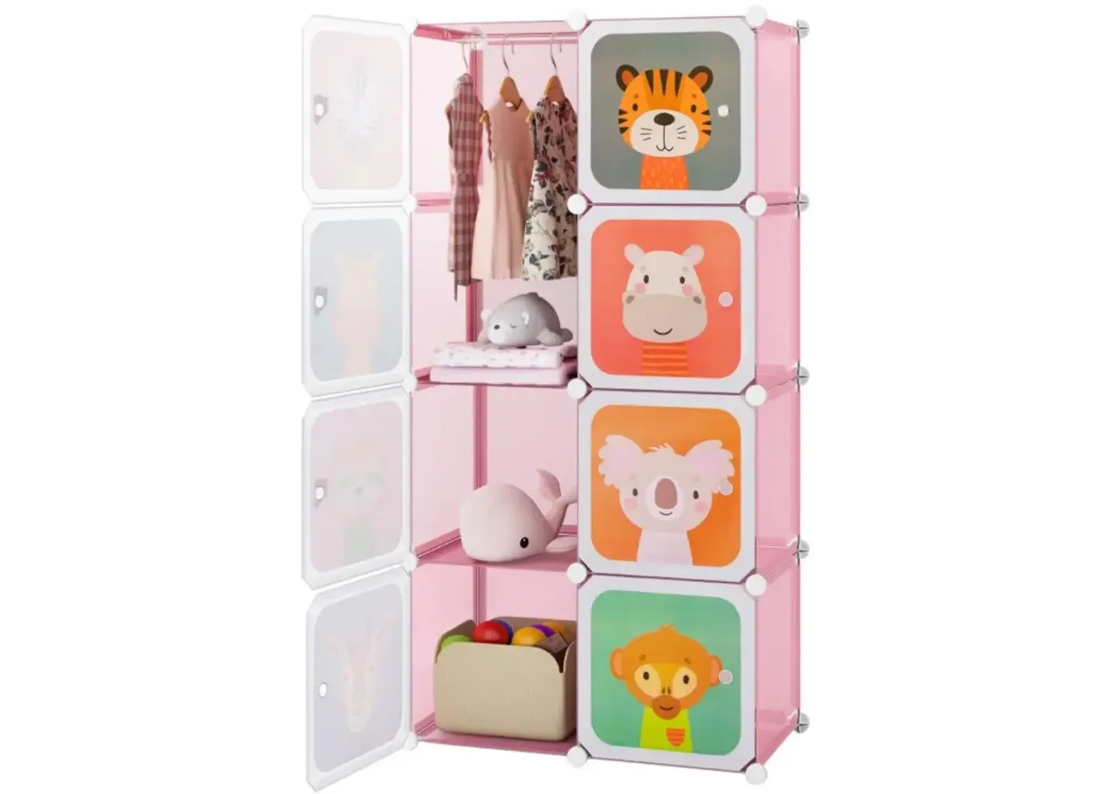 Hivvago 8-Cube Kids Wardrobe Closet with Clothes Hanging Section and Doors