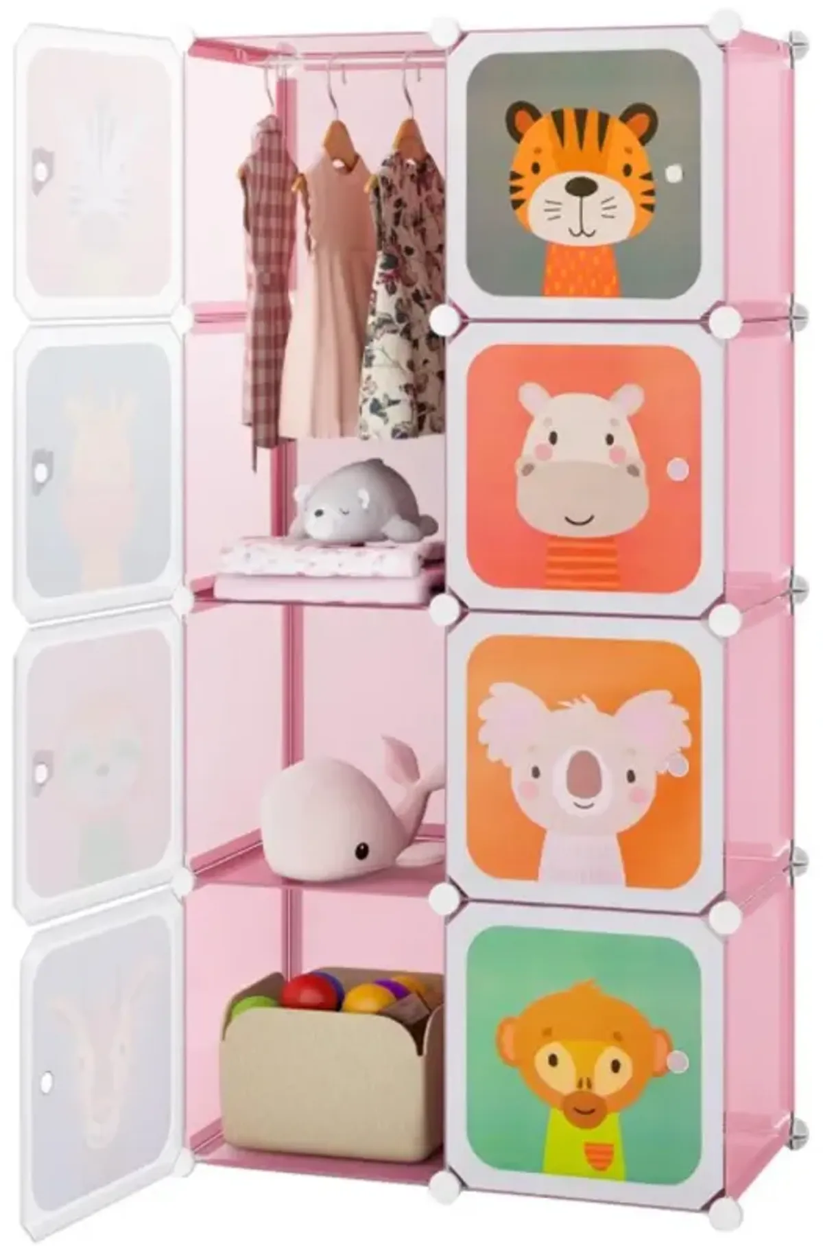 Hivvago 8-Cube Kids Wardrobe Closet with Clothes Hanging Section and Doors