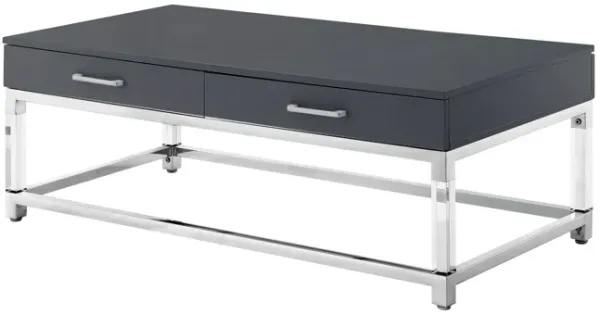 Inspired Home Kalel High Gloss 2 Drawers Coffee Table with Acrylic Legs Stainless Steel Base