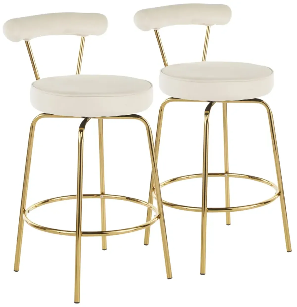 Rhonda Glam Counter Stool in Gold Metal and Cream Velvet by LumiSource - Set of 2