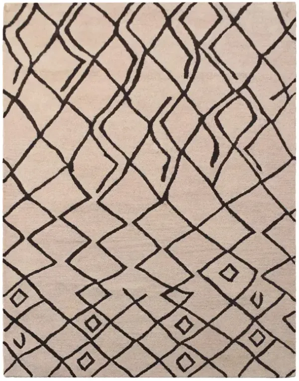 RUGSOTIC CARPETS HAND TUFTED WOOL ECO-FRIENDLY AREA RUGS  - 5'x8', Rectangle Shape, Beige & Brown, Geometric Modern Design, High Pile Handmade Area Rugs for Living Room, Bed Room (K00S11)