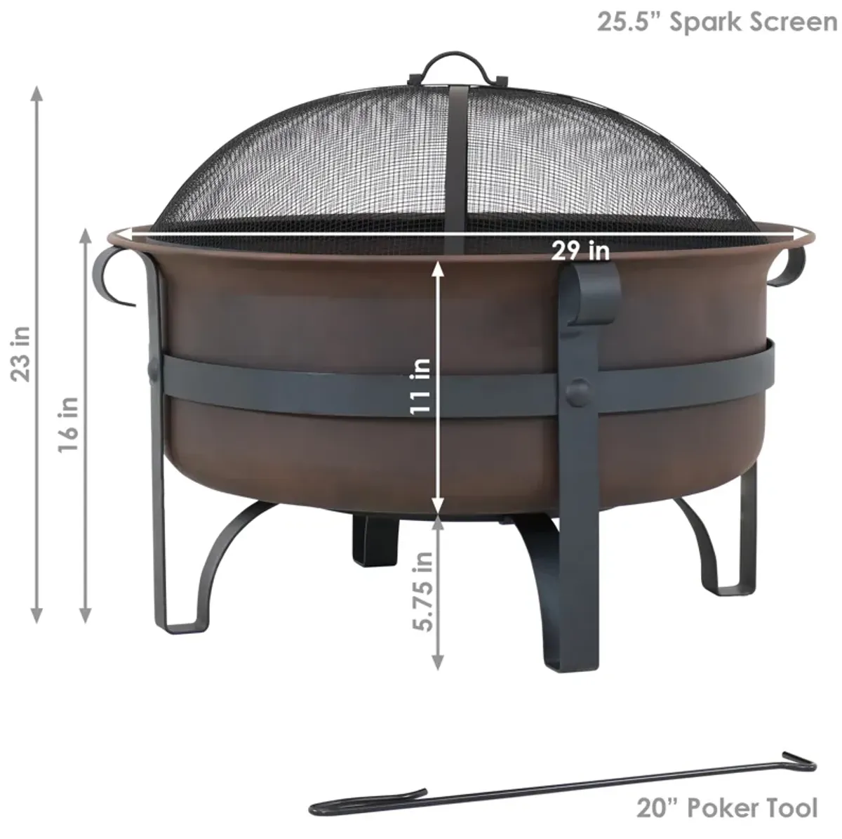 Sunnydaze 29 in Cauldron Style Steel Fire Pit with Spark Screen - Bronze