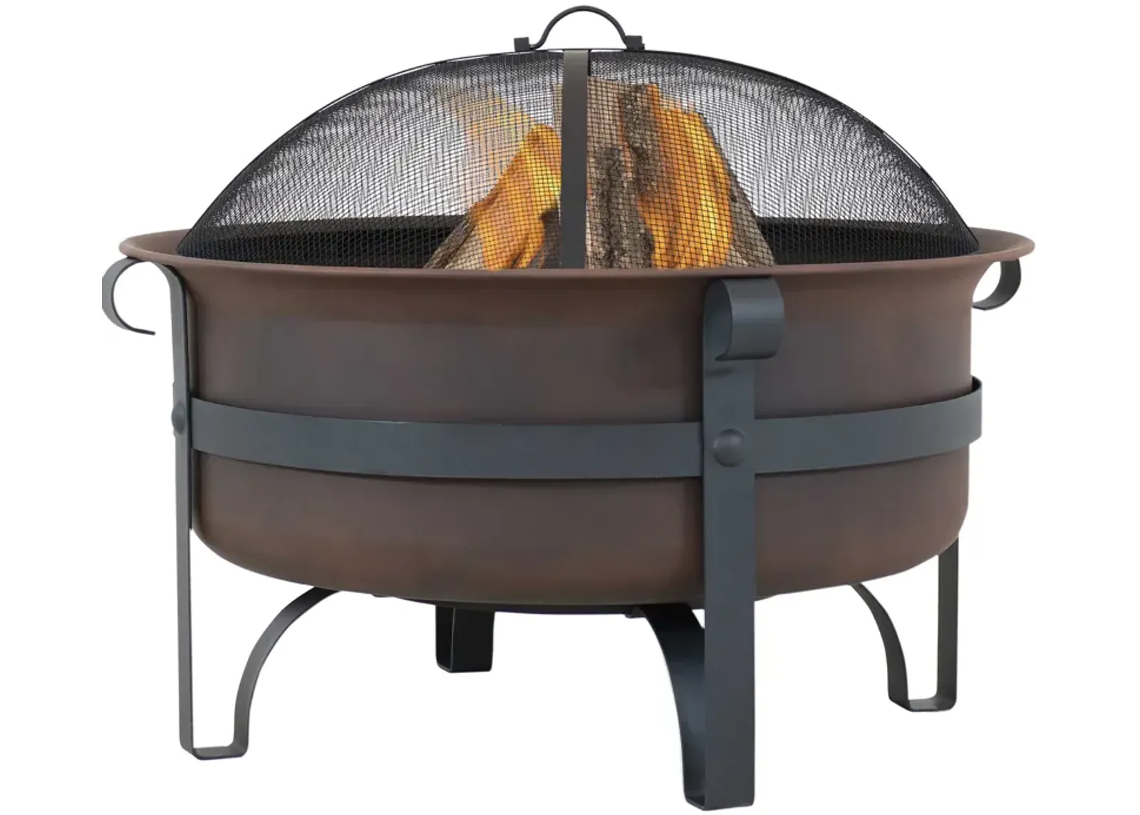 Sunnydaze 29 in Cauldron Style Steel Fire Pit with Spark Screen - Bronze