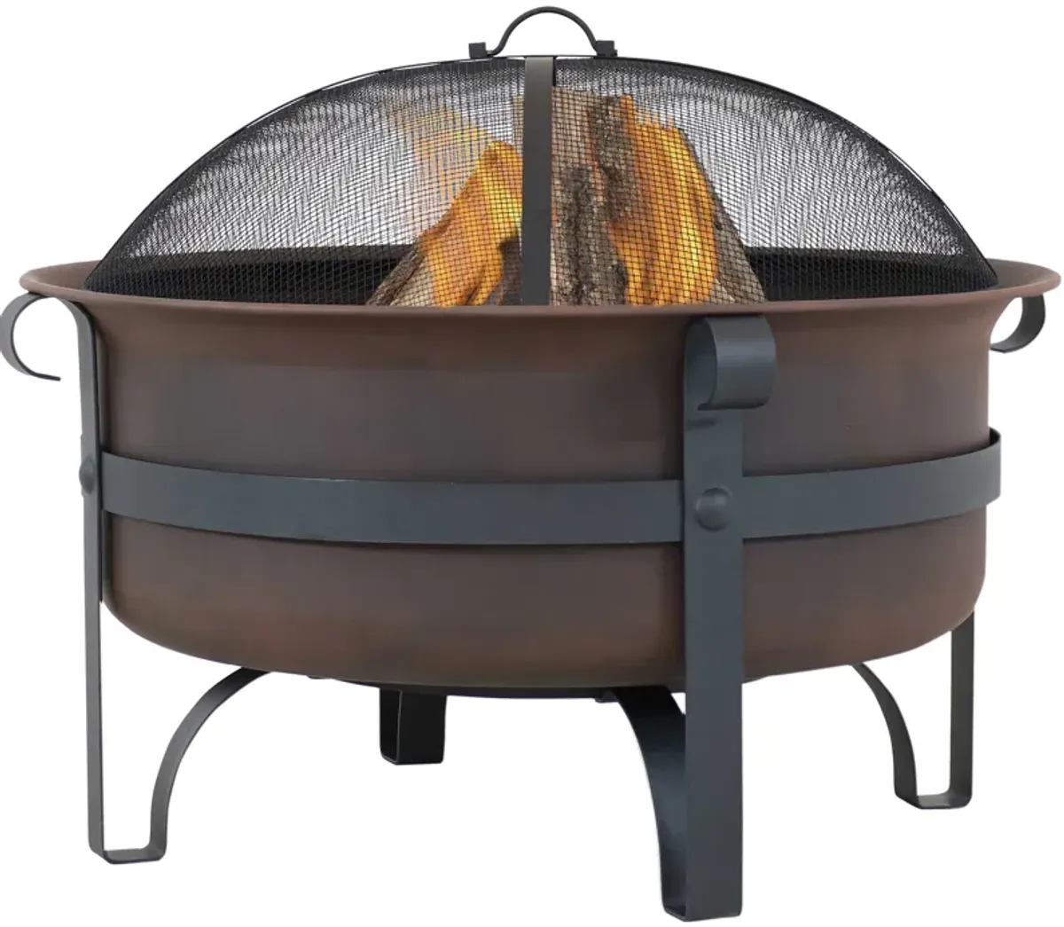 Sunnydaze 29 in Cauldron Style Steel Fire Pit with Spark Screen - Bronze