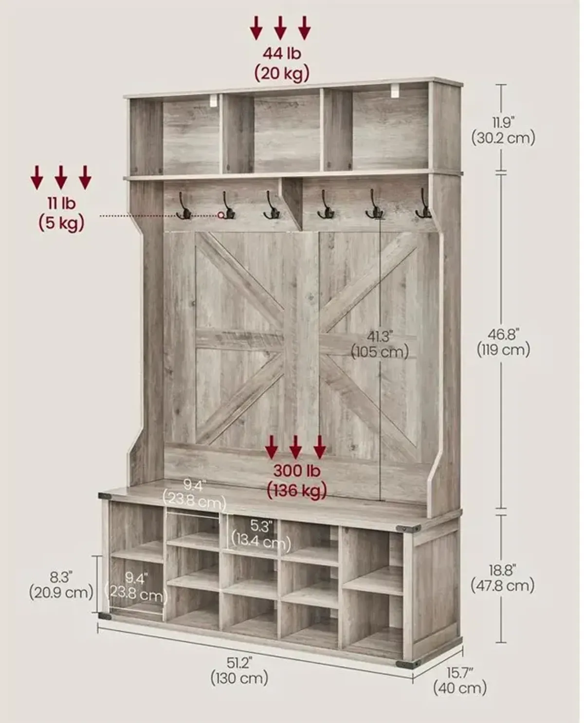 Hall Tree with Bench and Shoe Storage