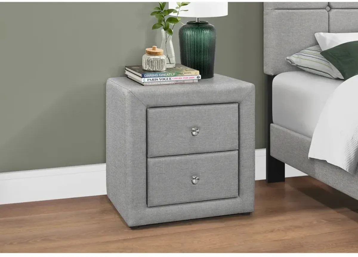 Monarch Specialties I 5604 Bedroom Accent, Nightstand, End, Side, Lamp, Storage Drawer, Bedroom, Upholstered, Linen Look, Grey, Transitional