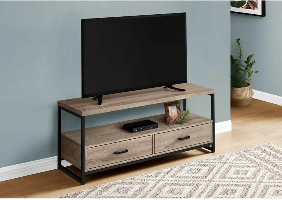 Monarch Specialties I 2872 Tv Stand, 48 Inch, Console, Media Entertainment Center, Storage Drawers, Living Room, Bedroom, Laminate, Metal, Brown, Black, Contemporary, Modern