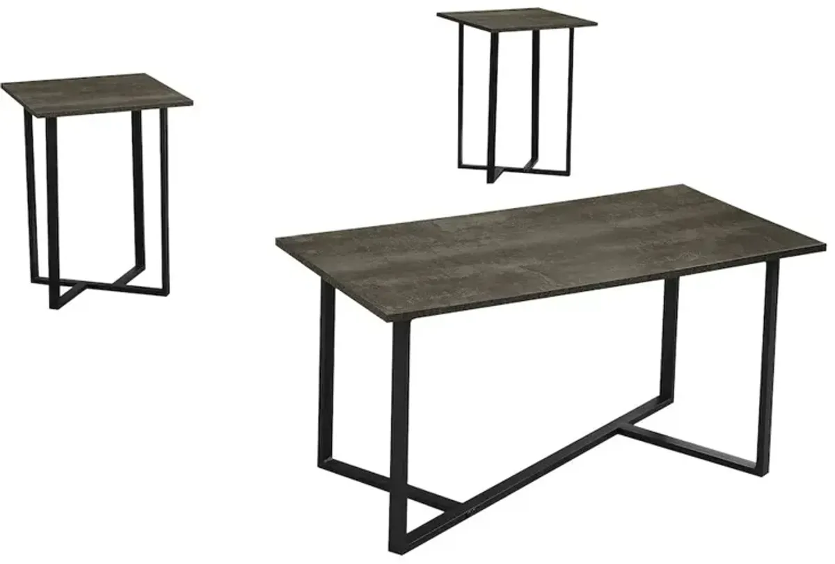 Table Set, 3pcs Set, Coffee, End, Dark Bronze Laminate, Black Metal