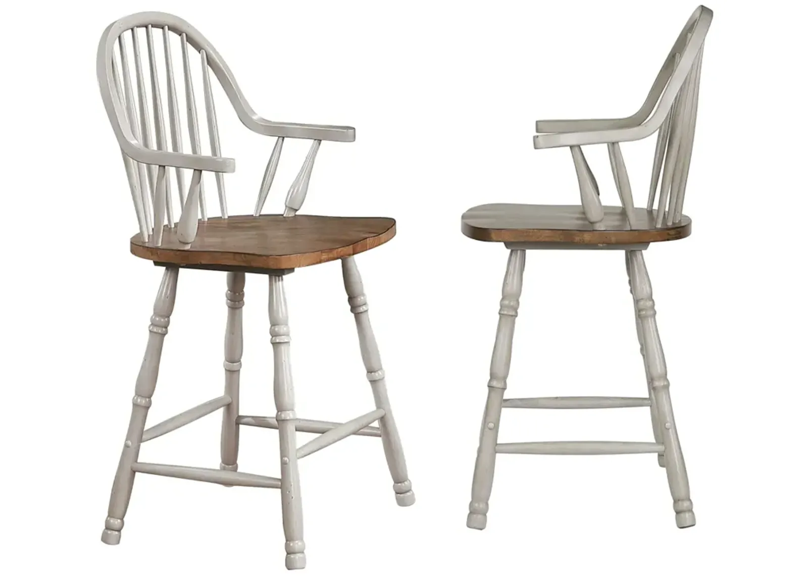 Country Grove 41 in. Distressed Light Gray and Nutmeg Brown High Back Wood Frame 24 in. Bar Stool (Set of 2)