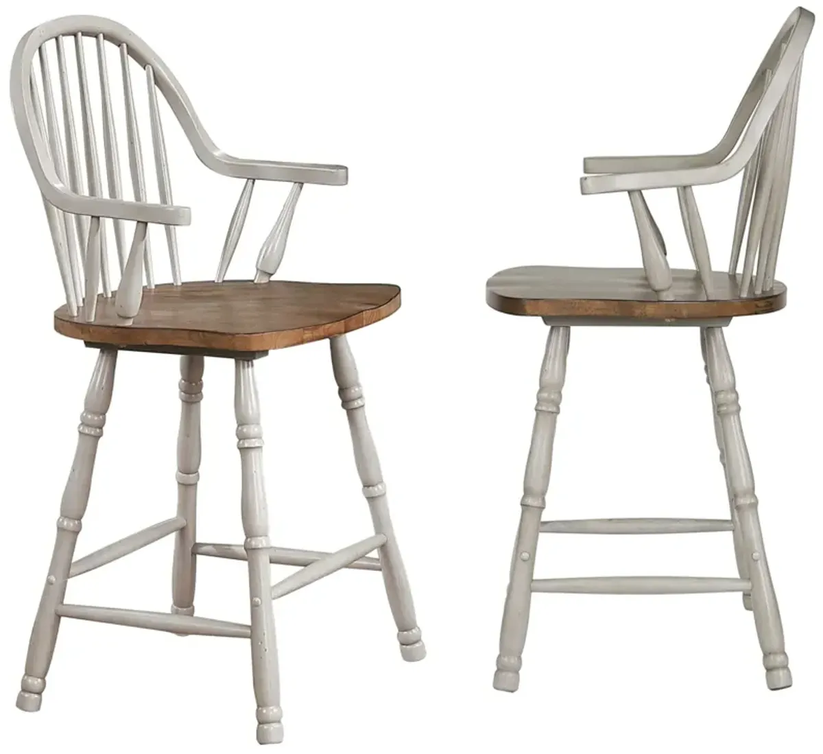 Country Grove 41 in. Distressed Light Gray and Nutmeg Brown High Back Wood Frame 24 in. Bar Stool (Set of 2)