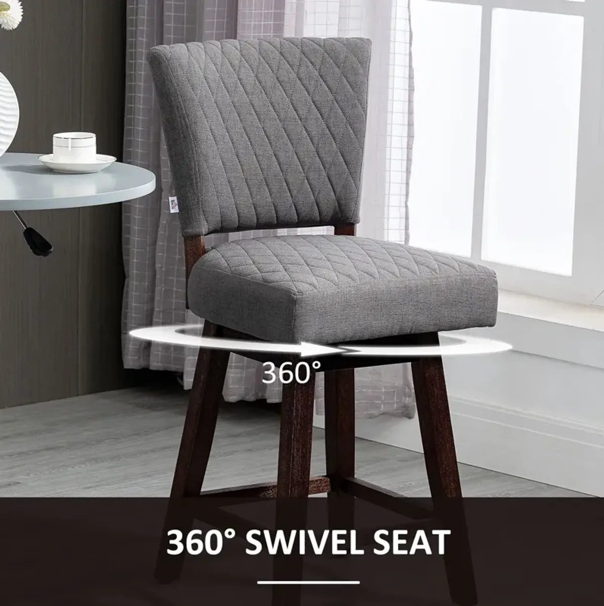 Dark Gray Kitchen Seating: Swivel Counter Stools with Wood Legs