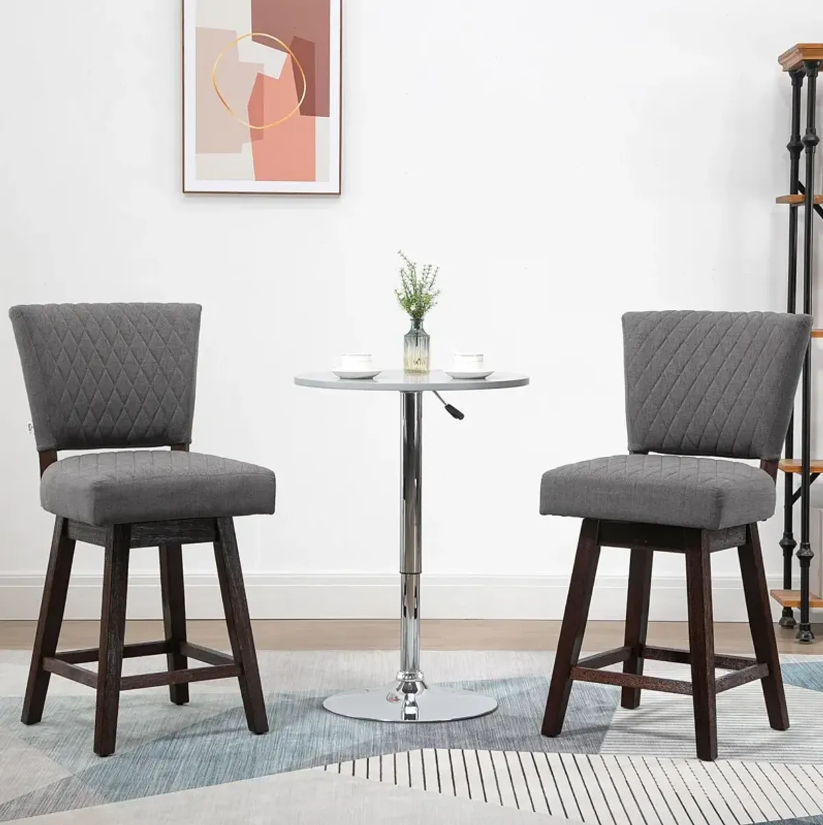 Dark Gray Kitchen Seating: Swivel Counter Stools with Wood Legs