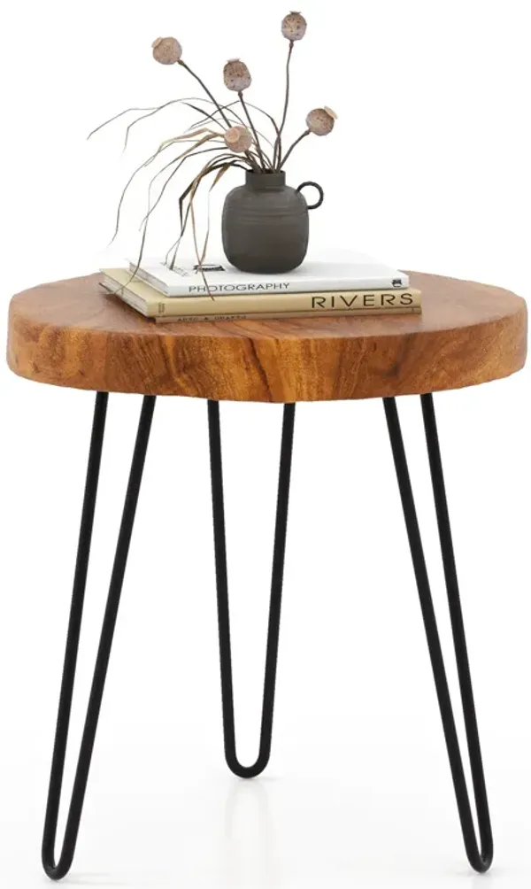 Round Reclaimed Recycled Teak Wood End Table