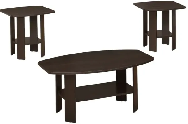 Set of Three Coffee Tables with Lower Storage Shelf for Living Room and Lounge