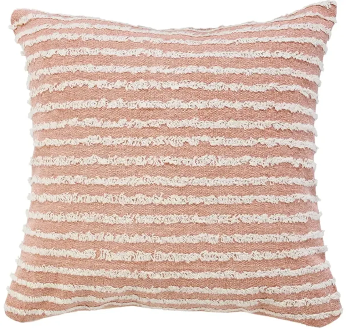 20" Pink and White Horizontal Striped Square Throw Pillow
